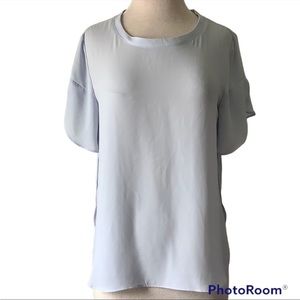 Loft Light Blue Flutter Sleeve Blouse - M